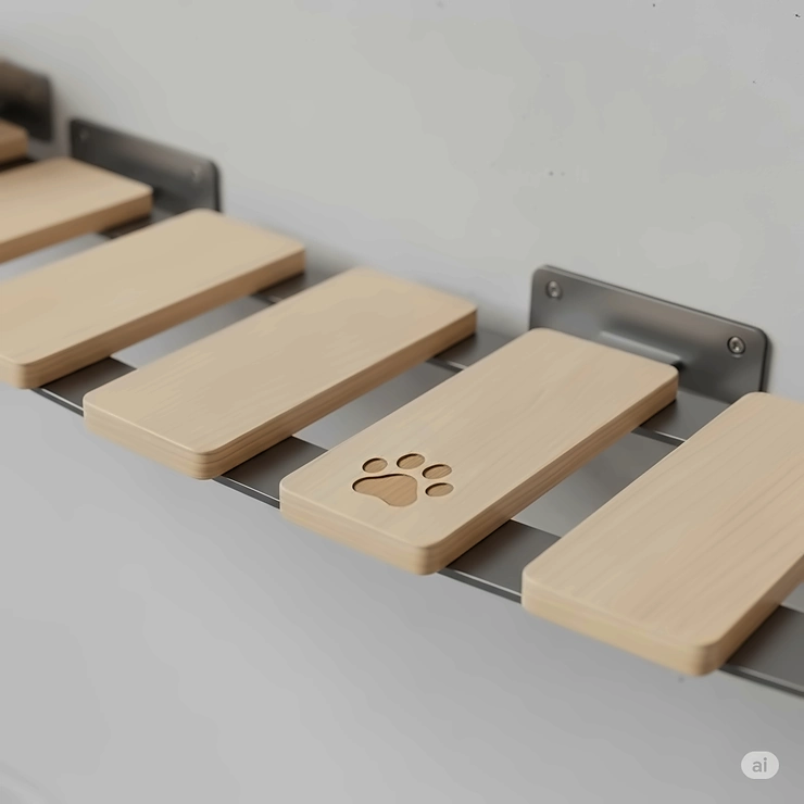 A close-up illustration of a sleek, modern cat wall bridge design, featuring a minimalist aesthetic and durable construction.