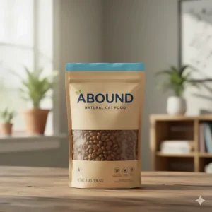 A clear, detailed illustration of an Abound cat food bag, showcasing the brand's logo and packaging design.