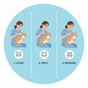 A step-by-step guide illustrating how to properly administer ear drops to a cat with an ear infection.