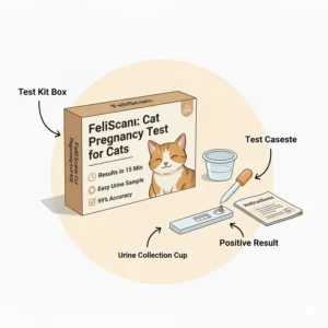 A photo of a new, commercially available at-home cat pregnancy test kit.