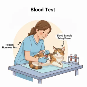A blood sample being drawn from a pregnant cat for a relaxin hormone test.