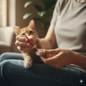 An illustration demonstrating the proper technique for applying the adhesive inside the claw covering.