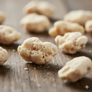 Close-up view of whole chicken-based cat freeze dried treats showing their light, airy texture.