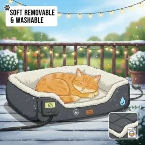 A soft, removable fleece cover for a heated outdoor cat pad, showing the comfort and ease of cleaning for the best outdoor heating solution.