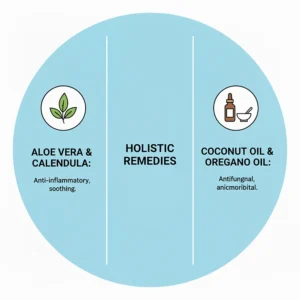 An illustration depicting natural or holistic remedies for managing a cat's ear infection.