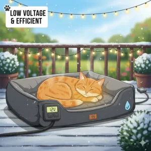 An image of a low-voltage pet heating pad, illustrating an energy-efficient and safe option for warming cats in outdoor shelters.