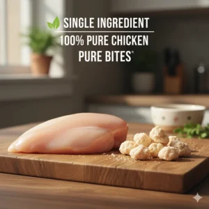 Illustration highlighting the natural, single-ingredient purity of the cat freeze dried treats.