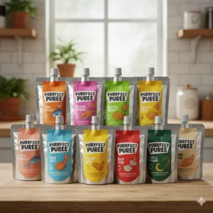 An image displaying a variety pack or selection of different flavors (chicken, tuna, salmon) and brands of lickables for cats in their packaging.