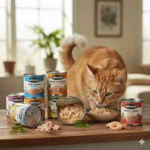 Weruva canned cat food selection in various sizes and flavors, highlighting the high-quality, hydration-focused, and grain-free formula for a healthy cat.