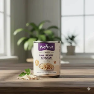 A single can of Weruva Classic Cat Food in the popular Paw Lickin' Chicken flavor, a high-protein, low-fat recipe.