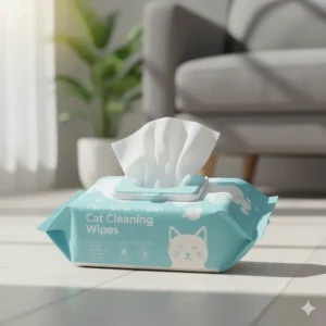 Package displaying the ingredients of the best cat cleaning wipes for sensitive skin.