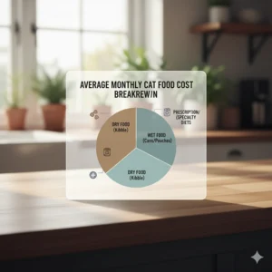 A pie chart breaking down the average monthly cost of cat and kitten food by type (wet, dry, prescription).