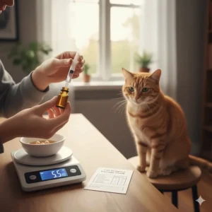 A visual guide demonstrating how to accurately measure the correct cat sedative dosage based on the cat's weight.