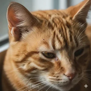 Close-up of a cat's skin showing signs of mange or scabies infection, such as crusty patches.