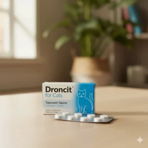 Close-up of the Droncit for cats blister pack, emphasizing the small, easy-to-dose tablets.