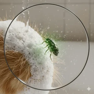Diagram illustrating how an effective flea shampoo for cats works to kill fleas upon contact.