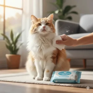 A happy, clean cat demonstrating the effective odor control of natural pet wipes.
