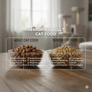 A visual breakdown of the differences between standard adult cat food and formulas designed for senior cats.