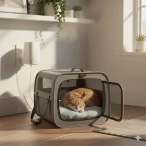 Using a feline calming pheromone diffuser or spray to reduce cat anxiety and help to sedate your cat at home.