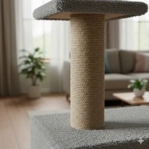 Detail shot highlighting the thick, heavy-duty column of a cat scratching post for large cats.