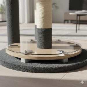 Close-up of a wide, reinforced base for an extra-large cat tree to ensure maximum stability.