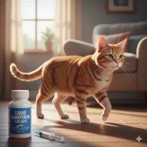 A senior cat with noticeable joint issues (arthritis) moving more comfortably, illustrating the use of liquid gabapentin for chronic pain management in cats.