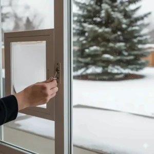 Clear image of the locking mechanism for the cat door, demonstrating how it securely blocks access when the pet is indoors.