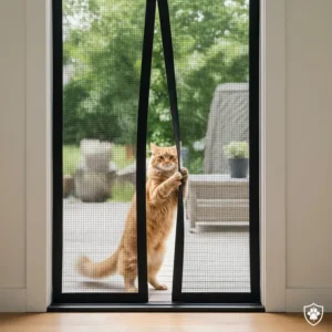 An example of a heavy-duty magnetic screen door with reinforced edges, offering a temporary or rental-friendly cat proof solution.