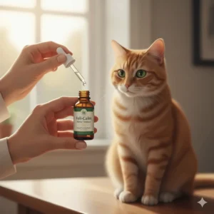 Administering natural calming drops to help sedate your cat for low-stress vet visits or transport from home.