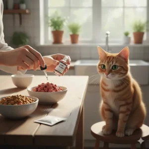 Mixing a veterinarian-prescribed oral sedative or calming supplement into your cat's favorite food at home.