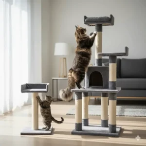 Visual comparison showing the extreme height of a premium post compared to a standard scratching post.