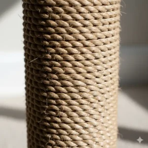 Texture shot of the durable, thick sisal rope scratching surface, perfect for large cats' claws.