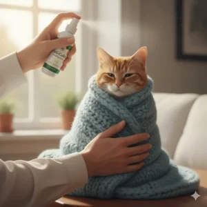 How to safely swaddle or wrap your cat in a towel to give oral medication or a calming spray while sedating your cat at home.