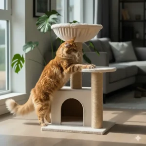 Image showing a large cat actively using the post, highlighting its reinforced stability while scratching.