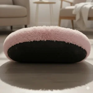 View of the non-slip, waterproof bottom of the doughnut cat bed for safety and stability on hard floors.