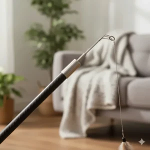 Detailed view showcasing the strong, flexible carbon fiber material used for the main body of the durable cat fishing rod toy.