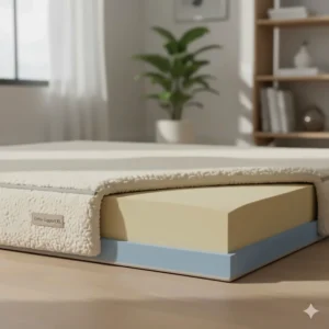 Close-up of the orthopedic memory foam mattress used in a bed for fat cats, highlighting the joint support and pressure relief for older, larger pets.
