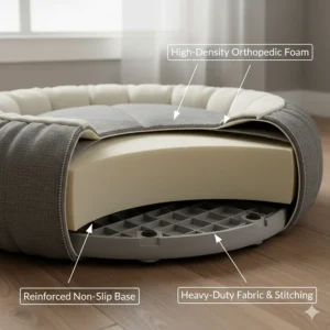 Diagram illustrating the heavy-duty structure and reinforced support of a durable cat bed designed specifically for larger and heavier cats.