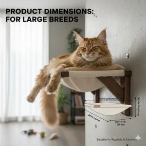 A detailed diagram showing the length and width of an XL cat hammock suitable for Ragdolls and Savannah cats.