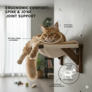 An illustration showing how the sagging depth of a large cat hammock provides orthopedic support for heavier felines.