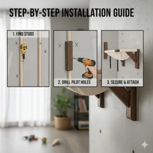A step-by-step illustration showing how to mount a cat hammock into wall studs for maximum stability.