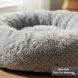 Close-up view of the soft faux fur material used in a premium plush cat bed.