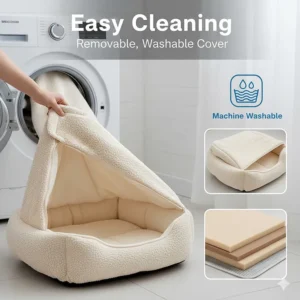 An illustration showing the removable, machine-washable cover of a self-warming cat mat.