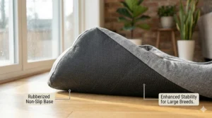 Illustration highlighting the rubberized non-slip bottom of a sturdy cat bed for large cats.