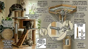 Illustration of the interior of a spacious cat condo showing plenty of room for a large cat to curl up and sleep comfortably.