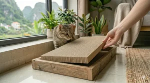An illustration of a 3-pack bundle of replacement cat scratcher refills, representing a budget-friendly option.