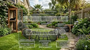 A product sizing graphic showing the length and diameter measurements of a standard outdoor cat tunnel.