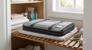 Collapsible expandable cat carrier folded completely flat for easy closet storage