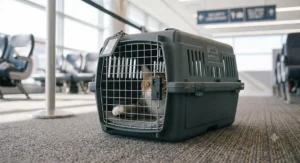 Hard-sided airline approved cat carrier suitable for in-cabin pet travel.