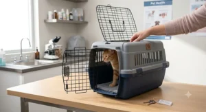 A plastic hard-shell cat carrier featuring a convenient top-loading door for easy vet visits.
